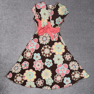 VTG Jody California Made in USA Floral PTP 15in Mulitcolor MidLength Retro Dress